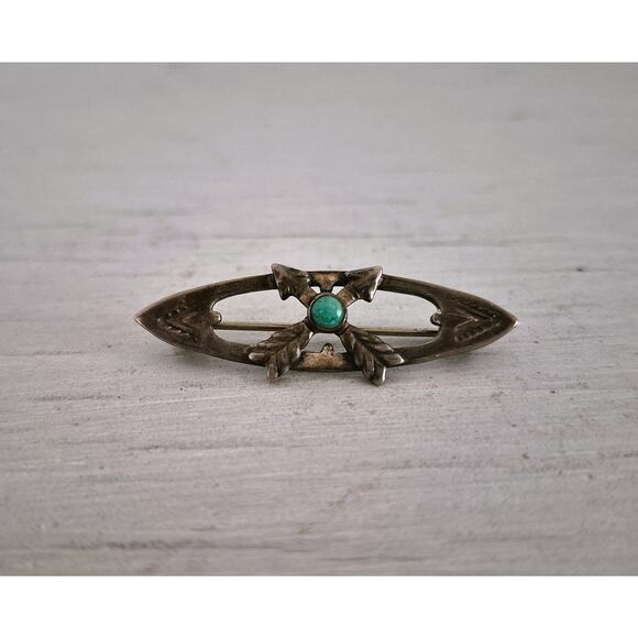 Vintage Sterling Silver Native American Crossed Arrow Turquoise Pin Broock - Picture 2 of 7